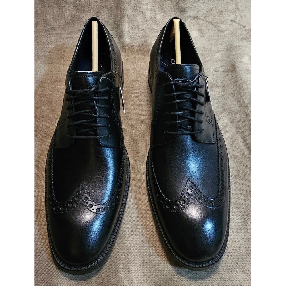 Cole Haan Mens 9.5 ME Wing Oxford Black Waterproof Leather Wingtip Shoes C34262 - Picture 2 of 8